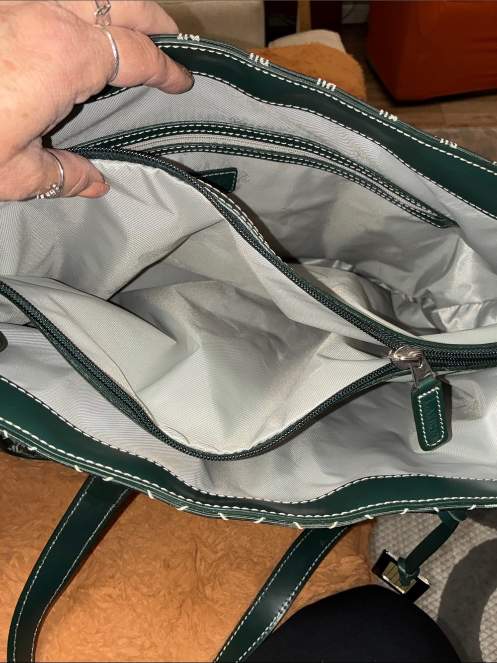 Ralph Lauren Dark Green All-Over RL Logo Tote - Picture 8 of 16